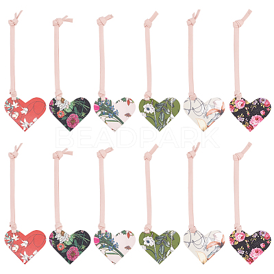 12Pcs 6 Colors  Printed Imitation Leather Bookmarks AJEW-OC0004-41-1