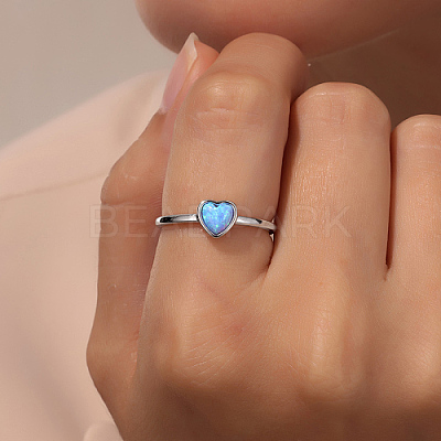 Light Sky Blue Synthetic Opal Heart Finger Ring FM4105-3-1