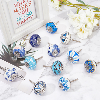 6Pcs 3 Styles Printing Porcelain Drawer Knobs FIND-GA0001-29D-1