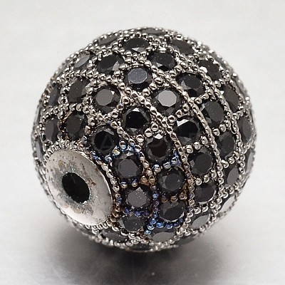 CZ Brass Micro Pave Cubic Zirconia Round Beads ZIRC-L017-14mm-06B-1