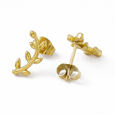 PVD Vacuum Plating 304 Stainless Steel Tiny Leafy Branch Stud Earrings for Women EJEW-P212-11G-1