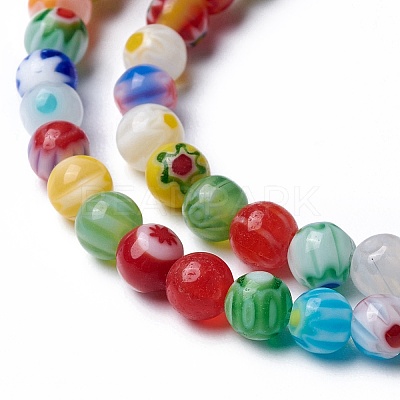 Handmade Millefiori Glass Round Bead Strands LAMP-J038-4mm-M-1