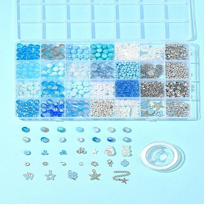 DIY Round Glass & CCB Plastic Beads Bracelets Making Kits DIY-FS0007-56A-1
