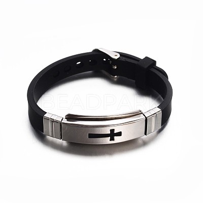 Jewelry Black Color Rubber Cord Bracelets BJEW-G468-28-1
