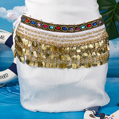 Golden Alloy Three Layers Flat Round Waist Belt AJEW-WH20002-09B-1