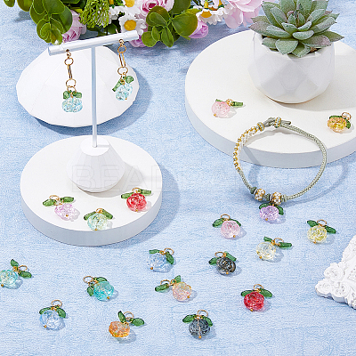 50Pcs 10 Colors Rose Flower Transparent Glass Pendants PALLOY-HS00017-1