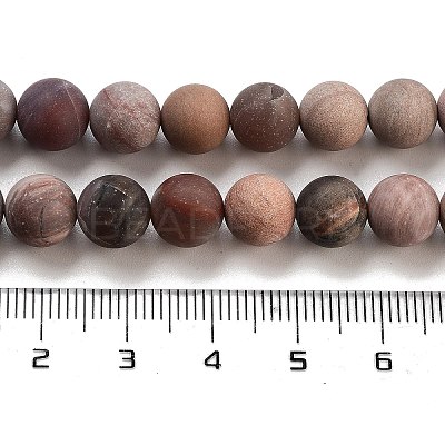 Frosted Natural Petrified Wood Round Bead Strands G-F266-07-8mm-01-1