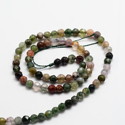 Faceted Natural Indian Agate Round Beads Strands X-G-E318A-4mm-01-1