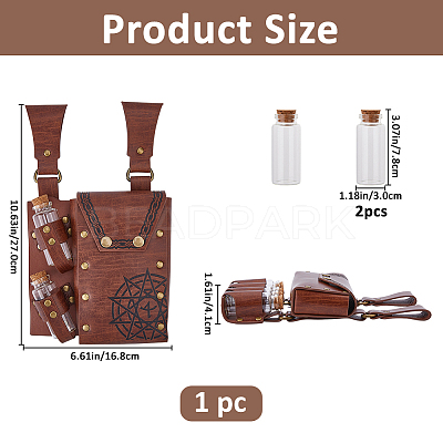 Rectangle PU Leather Medieval Waist Belt Bag with 2Pcs Glass Potion Bottles AJEW-WH0752-297B-1