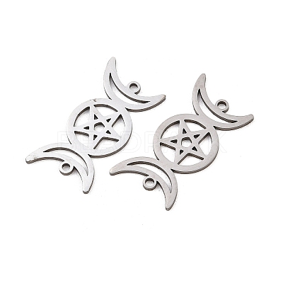 201 Stainless Steel Hollow Triple Moon Links Connector Charms STAS-I364-10P-1