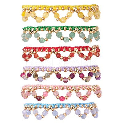 6Pcs 6 Colors Flower Glass Seed Beads & Natural Mixed Gemstone Beaded Bracelets BJEW-MZ00222-1
