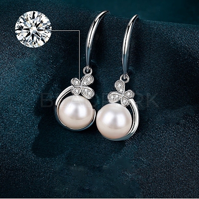 925 Sterling Silver Micro Pave Clear Cubic Zirconia Dangle Earrings WGB08A2-01-1