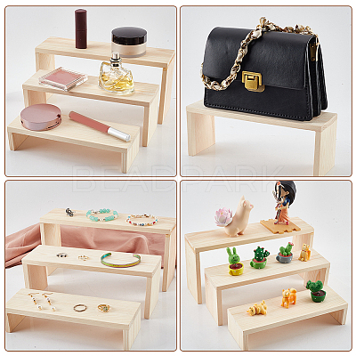 3-Tier Rectangle Wood Jewelry Display Risers ODIS-WH0038-06-1