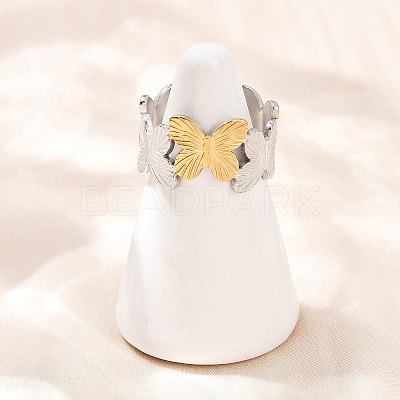 304 Stainless Steel Double Color Cuff Rings RJEW-S635-01GP-17-1