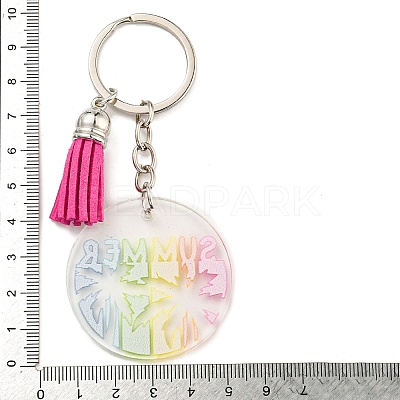 Acrylic Flat Round with Suede Tassel Pendant Keychain KEYC-G060-01F-1