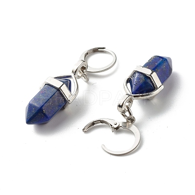 Bullet Natural Mixed Stone Pendant Hoop Earrings for Girl Women EJEW-JE04636-1
