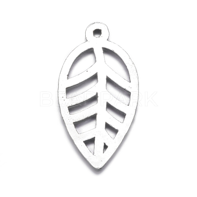 Antique Silver Alloy Leaf Pendants X-TIBEB-A101914-AS-LF-1