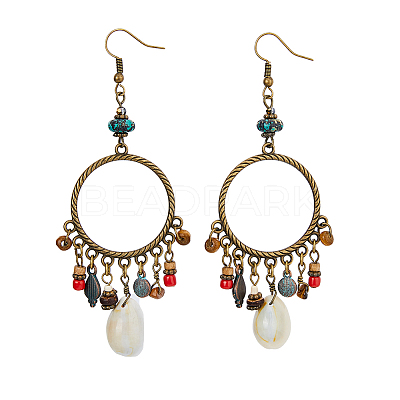 1 Pair Natural Shell & Synthetic Turquoise Chandelier Earrings EJEW-FI0001-84-1