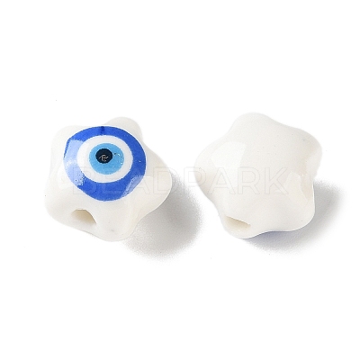 White Base Blue Evil Eye Hand Painted Ceramic Porcelain Beads PR-CBA3F2D-04D-1