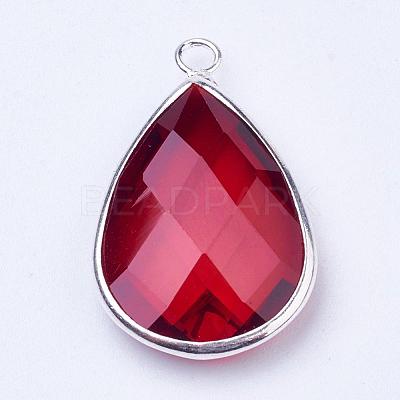 Silver Color Plated Brass Glass Teardrop Pendants GLAA-M006-A-09S-1