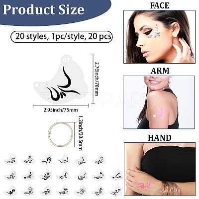 20Pcs PET Tattoo Stencil Templates AJEW-WH20141-12-1