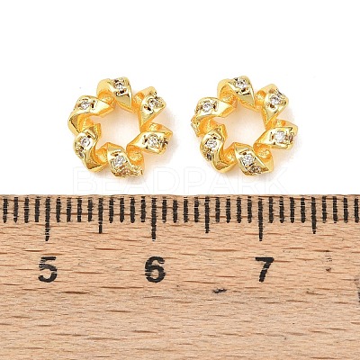 Twisted Brass Micro Pave Clear Cubic Zirconia European Beads KK-C142-02G-1