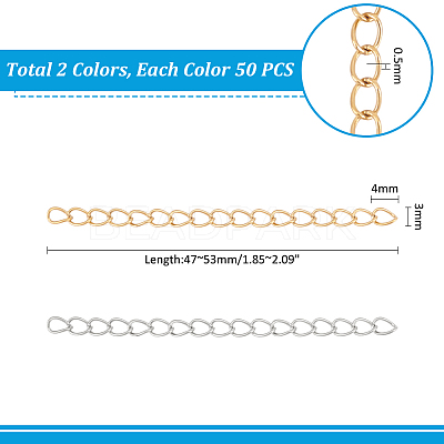 100Pcs 2 Colors 304 Stainless Steel Chain Extender STAS-UN0060-92-1