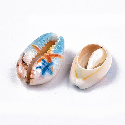Printed Natural Cowrie Shell Beads SHEL-S266-21-1
