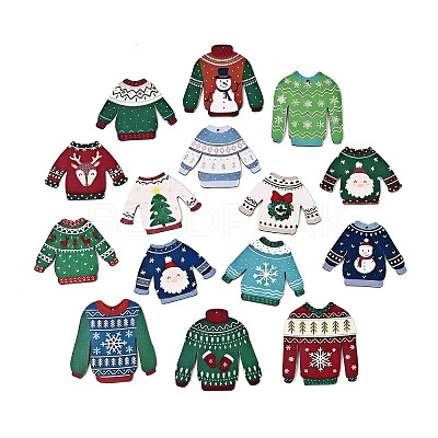 15Pcs Christmas UV Single Face Printed Wood Pendant Decorations WOOD-N020-27-1