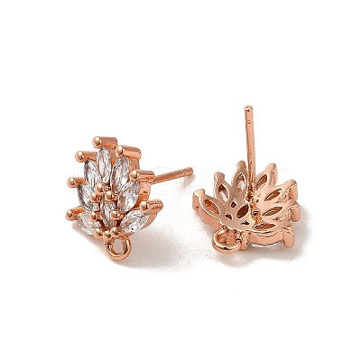 Brass Clear Cubic Zirconia Stud Earring Findings EJEW-E257-03RG-1