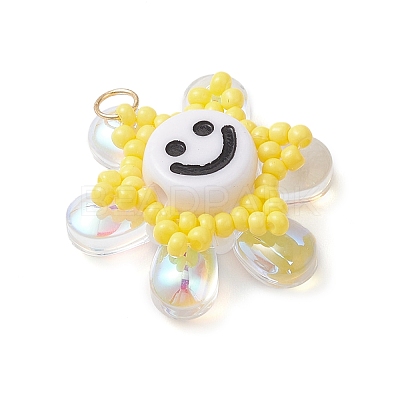 Glass Seed Beaded Sunflower Pendants PALLOY-MZ01014-04-1