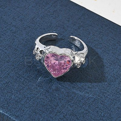 Brass Pave Cubic Zirconia Cuff Open Rings for Women RJEW-L343-08P-02-1