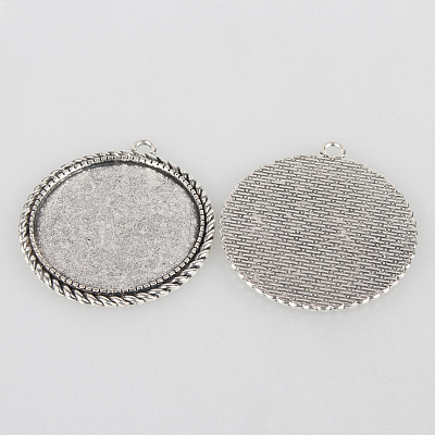 Tibetan Style Alloy Pendant Cabochon Settings TIBEP-N003-66AS-1