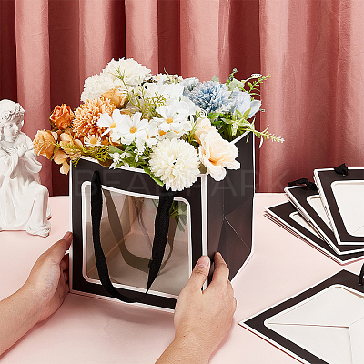 Square Paper Gift Tote Bags with Plastic Visible Window ABAG-WH0051-10B-1