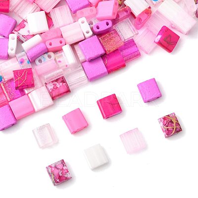 100Pcs 10 Styles 2-Hole Drawbench Glass Seed Beads SEED-FS0001-46-1