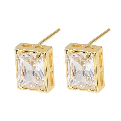 Brass Micro Pave Clear Cubic Zirconia Stud Earrings EJEW-C174-02D-G-1