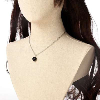 Heart Natural & Synthetic Mixed Gemstone Pendant Necklaces NJEW-JN03647-1