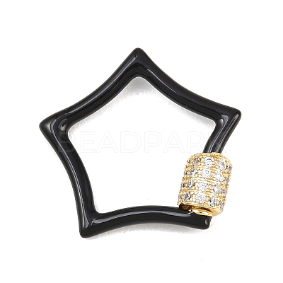 Star Brass Micro Pave Clear Cubic Zirconia Screw Carabiner Clasps KK-B167-01C-G-1