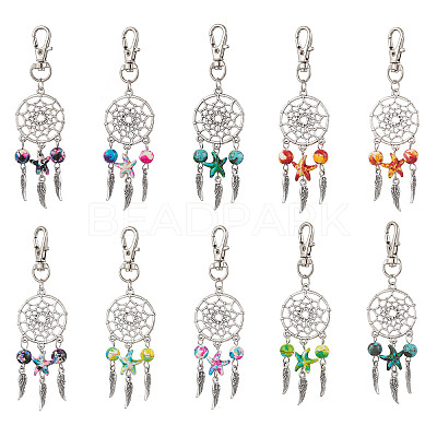 10Pcs 5 Styles Woven Net/Web with Wing Alloy Pendant Decorations HJEW-JM02975-01-1