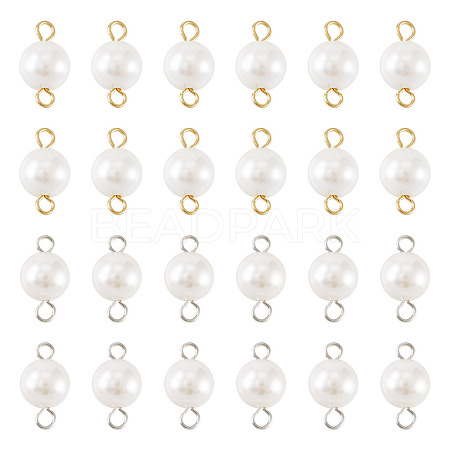40Pcs 2 Colors Shell Pearl Round Connector Charms PALLOY-TA00341-1