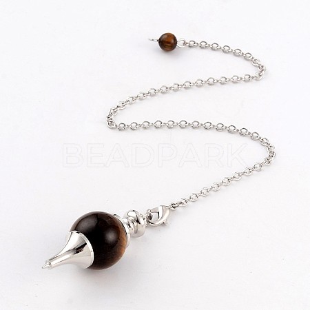 Natural Tiger Eye Sphere Dowsing Pendulums X-BJEW-E292-A09-1