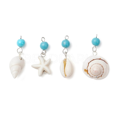 Dyed Round Synthetic Turquoise & Natural Mixed Shell Pendants PALLOY-JF03811-1