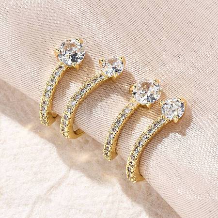 Brass Micro Pave Clear Cubic Zirconia Cuff Earrings EJEW-K305-02G-1