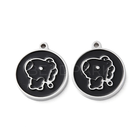 304 Stainless Steel Black Enamel Charms STAS-M102-17P-01-1