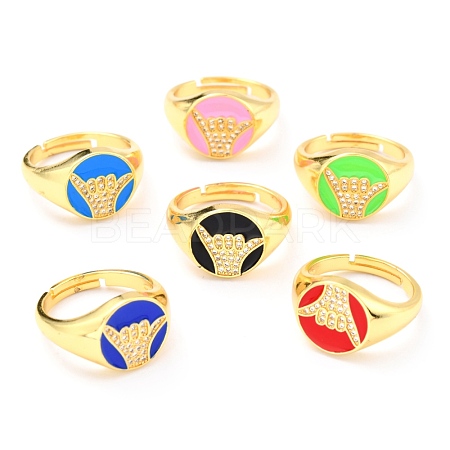 Adjustable Real 18K Gold Plated Brass Enamel Finger Ringss RJEW-L071-25G-1