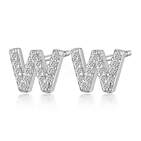 Rhodium Plated 925 Sterling Silver Initial Letter Stud Earrings HI8885-23-1