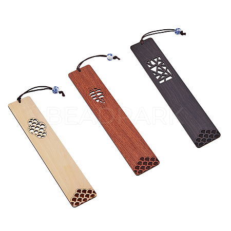 HOBBIESAY 3Pcs 3 Colors Chinese Style Hollow Out Wooden Bookmarks AJEW-HY0001-10-1
