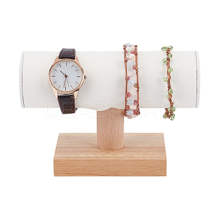 T-Shaped Bar PU Leather Bracelet Display Stands with Wooden Base AJEW-WH0471-127C-1
