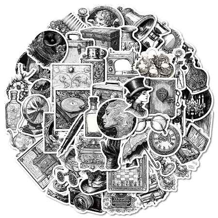 50Pcs Vintage Items Themes Paper Sticker STIC-C012-19-1