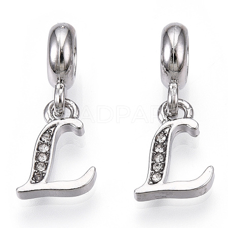 Platinum Rack Plating Alloy Rhinestone European Dangle Charms PALLOY-T048-36P-L-1